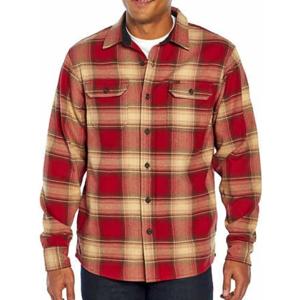 ORVIS Heavyweight Red Flannel‎ Shirt Jacket Plaid Shacket Men's Size XL Pockets
